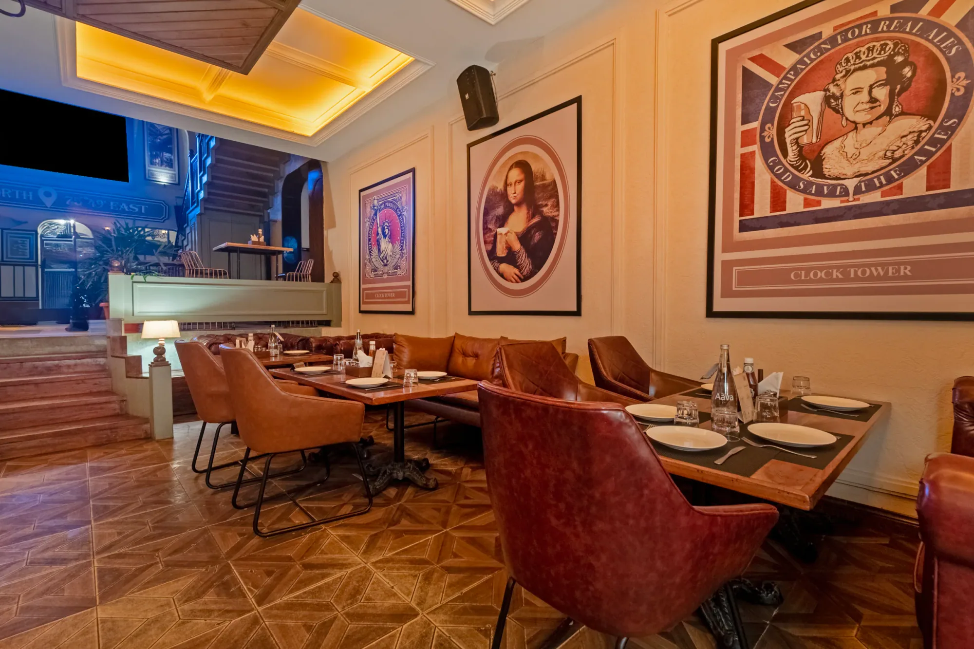 Pop-art portraits over the dining room