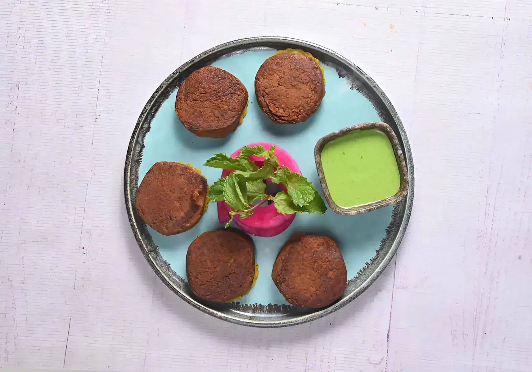 Gilawati kebabs with mint chutney